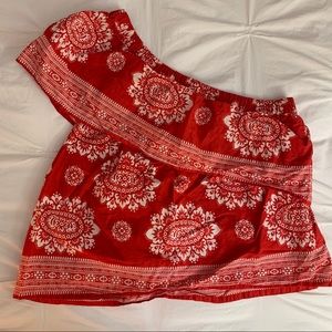 ASOS one sleeve ruffle bandana shirt